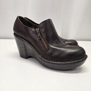 Vtg Y2K Born Wedge Clogs Brown Leather Zipper Womens 7.5 Grunge Comfort Shoe
